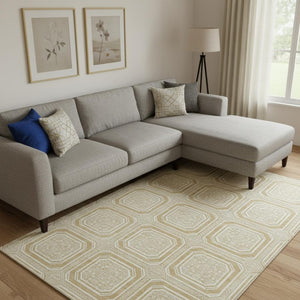 HomeRoots 10' Gold and Ivory Geometric Washable Area Rug – Stylish, Durable, UV-Protected for Any Space! 693792