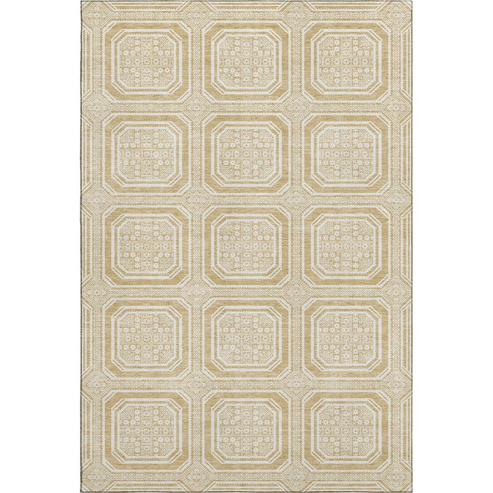 HomeRoots 10' Gold and Ivory Geometric Washable Area Rug – Stylish, Durable, UV-Protected for Any Space! 693792