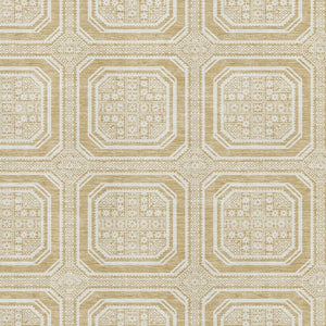 HomeRoots 10' Gold and Ivory Geometric Washable Area Rug – Stylish, Durable, UV-Protected for Any Space! 693792