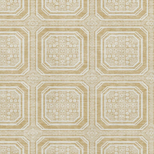 HomeRoots 10' Gold and Ivory Geometric Washable Area Rug – Stylish, Durable, UV-Protected for Any Space! 693792