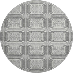 HomeRoots 8' X 8' Gray and Ivory Geometric Washable Round Rug - Durable, Stylish, and UV-Resistant for Homes 693795