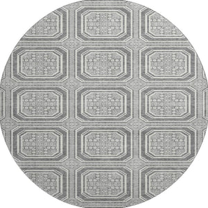HomeRoots 8' X 8' Gray and Ivory Geometric Washable Round Rug - Durable, Stylish, and UV-Resistant for Homes 693795