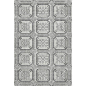HomeRoots 8' Gray and Ivory Geometric Area Rug - Washable, UV-Protected, Non-Slip for High-Traffic Spaces 693796