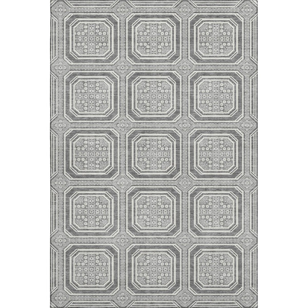 HomeRoots 8' Gray and Ivory Geometric Area Rug - Washable, UV-Protected, Non-Slip for High-Traffic Spaces 693796