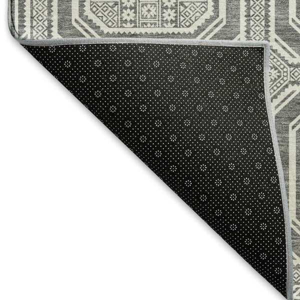 HomeRoots 8' Gray and Ivory Geometric Area Rug - Washable, UV-Protected, Non-Slip for High-Traffic Spaces 693796