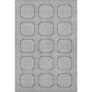 HomeRoots 8' Gray and Ivory Geometric Area Rug - Washable, UV-Protected, Non-Slip for High-Traffic Spaces 693796