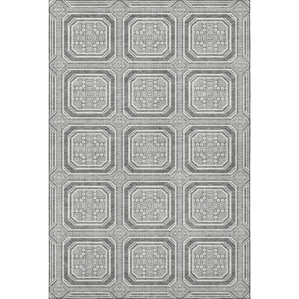 HomeRoots 8' Gray and Ivory Geometric Area Rug - Washable, UV-Protected, Non-Slip for High-Traffic Spaces 693796
