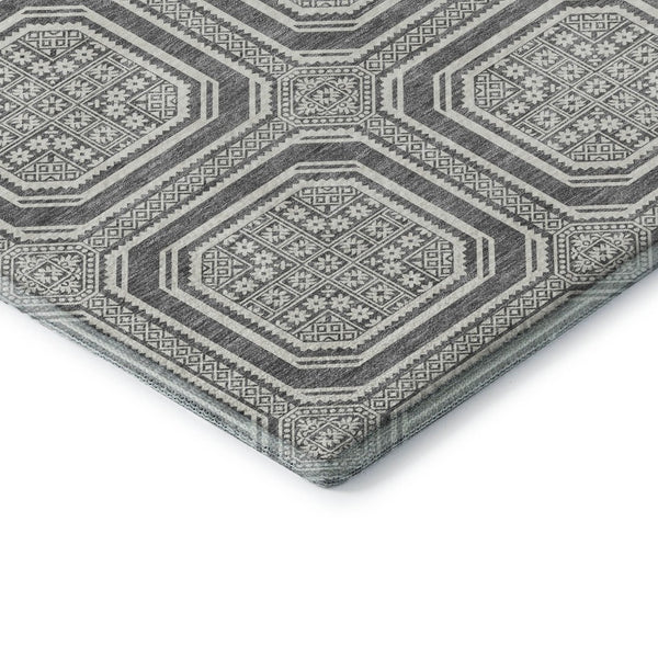 HomeRoots 9' X 12' Modern Gray and Ivory Geometric Area Rug - Washable, UV Protected, Non-Slip for High Traffic 693797