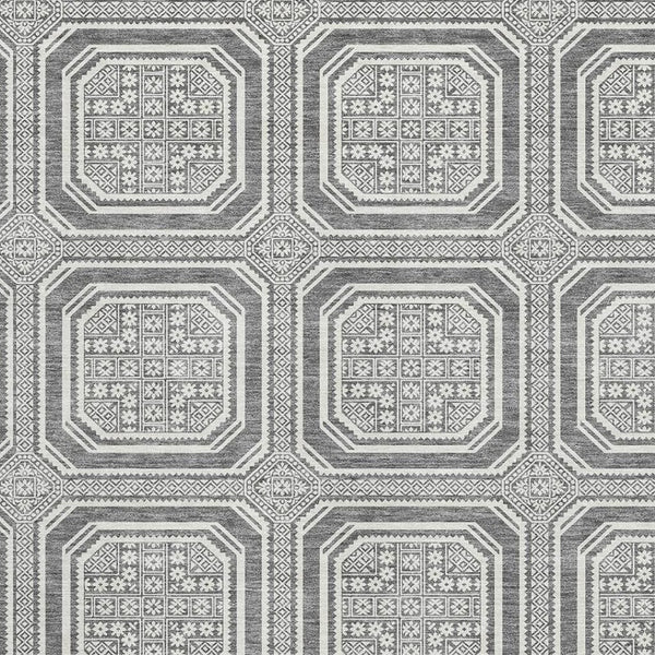 HomeRoots 9' X 12' Modern Gray and Ivory Geometric Area Rug - Washable, UV Protected, Non-Slip for High Traffic 693797