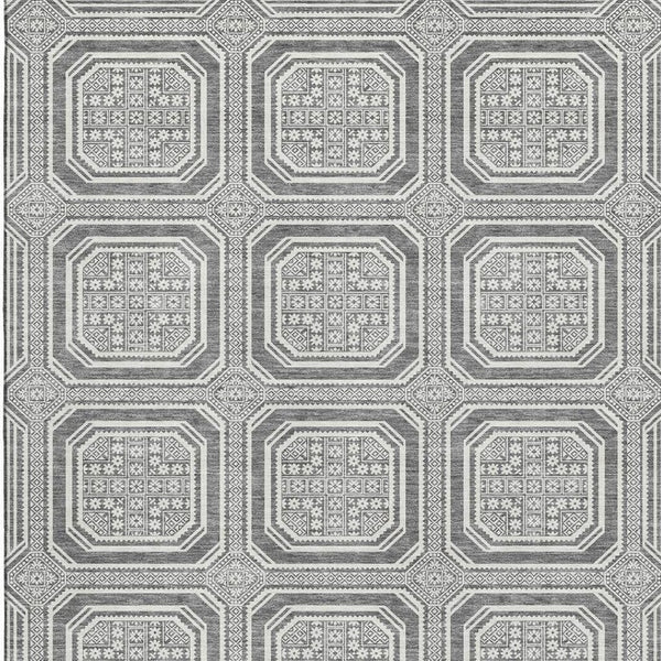 HomeRoots 9' X 12' Modern Gray and Ivory Geometric Area Rug - Washable, UV Protected, Non-Slip for High Traffic 693797