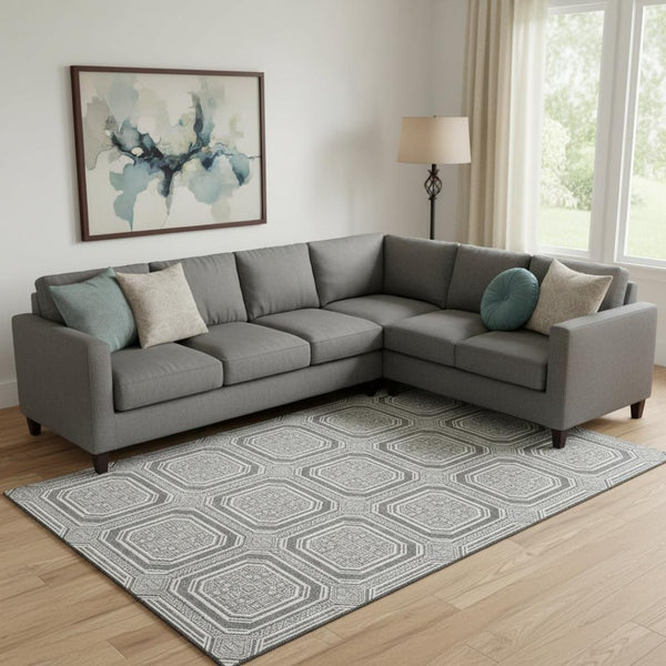 HomeRoots 10' X 14' Gray Geometric Washable Area Rug – Stain-Resistant, UV Protected, Ideal for Busy Homes! 693798