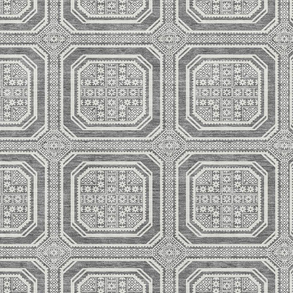 HomeRoots 10' X 14' Gray Geometric Washable Area Rug – Stain-Resistant, UV Protected, Ideal for Busy Homes! 693798