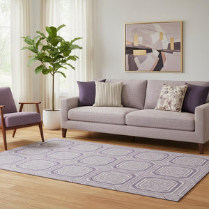 HomeRoots 5' X 8' Modern Lavender & Ivory Geometric Area Rug - Washable, UV-Protected, Pet-Friendly Design 693800