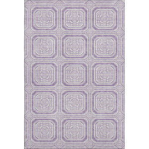 HomeRoots 5' X 8' Modern Lavender & Ivory Geometric Area Rug - Washable, UV-Protected, Pet-Friendly Design 693800