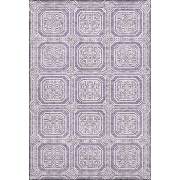 HomeRoots 5' X 8' Modern Lavender & Ivory Geometric Area Rug - Washable, UV-Protected, Pet-Friendly Design 693800