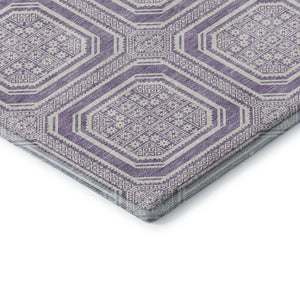 HomeRoots 5' X 8' Modern Lavender & Ivory Geometric Area Rug - Washable, UV-Protected, Pet-Friendly Design 693800