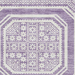 HomeRoots 5' X 8' Modern Lavender & Ivory Geometric Area Rug - Washable, UV-Protected, Pet-Friendly Design 693800