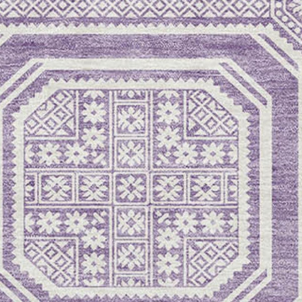 HomeRoots 5' X 8' Modern Lavender & Ivory Geometric Area Rug - Washable, UV-Protected, Pet-Friendly Design 693800