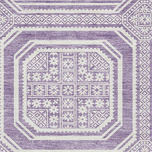 HomeRoots 5' X 8' Modern Lavender & Ivory Geometric Area Rug - Washable, UV-Protected, Pet-Friendly Design 693800