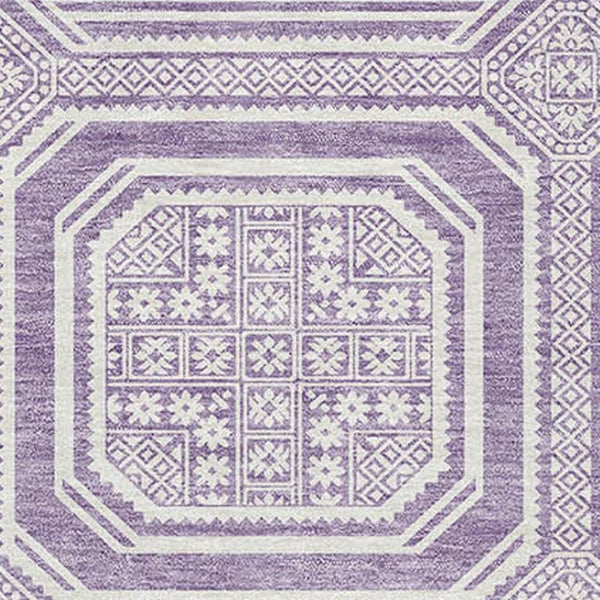 HomeRoots 5' X 8' Modern Lavender & Ivory Geometric Area Rug - Washable, UV-Protected, Pet-Friendly Design 693800