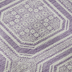HomeRoots 8' X 8' Stylish Lavender & Ivory Geometric Round Rug - Washable, UV Protected for High-Traffic Areas 693801