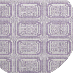HomeRoots 8' X 8' Stylish Lavender & Ivory Geometric Round Rug - Washable, UV Protected for High-Traffic Areas 693801
