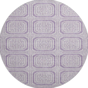 HomeRoots 8' X 8' Stylish Lavender & Ivory Geometric Round Rug - Washable, UV Protected for High-Traffic Areas 693801