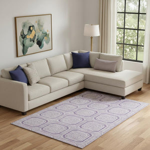 HomeRoots 9' X 12' Lavender Geometric Area Rug - Washable, Stain Resistant & UV Protected for Modern Spaces 693803