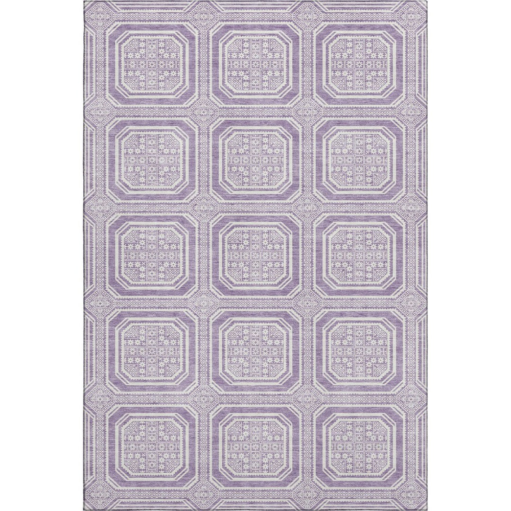 HomeRoots 9' X 12' Lavender Geometric Area Rug - Washable, Stain Resistant & UV Protected for Modern Spaces 693803