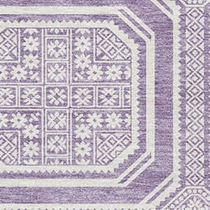 HomeRoots 9' X 12' Lavender Geometric Area Rug - Washable, Stain Resistant & UV Protected for Modern Spaces 693803