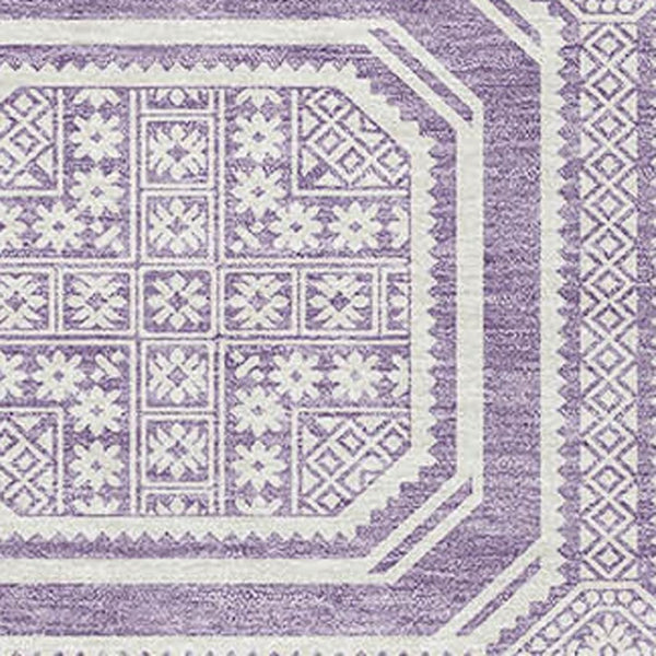 HomeRoots 9' X 12' Lavender Geometric Area Rug - Washable, Stain Resistant & UV Protected for Modern Spaces 693803