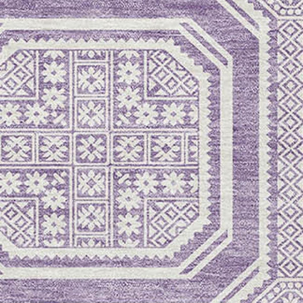 HomeRoots 10' X 14' Lavender Geometric Area Rug - Washable, UV-Protected, Durable for High-Traffic Homes 693804
