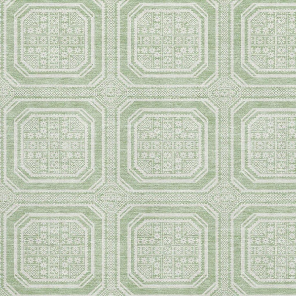 HomeRoots 5' X 8' Washable Mint Green & Ivory Geometric Area Rug with UV Protection - Stylish & Durable! 693806