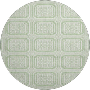 HomeRoots 8' X 8' Stylish Mint Green & Ivory Geometric Washable Round Rug with UV Protection for Any Space 693807