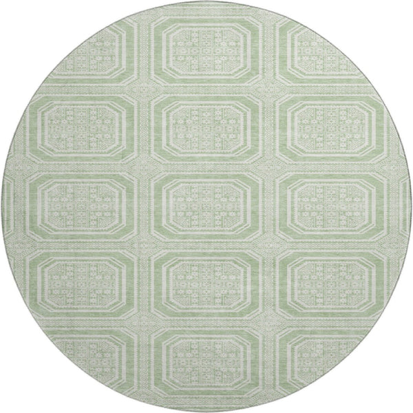 HomeRoots 8' X 8' Stylish Mint Green & Ivory Geometric Washable Round Rug with UV Protection for Any Space 693807