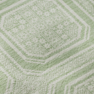 HomeRoots 8' X 8' Stylish Mint Green & Ivory Geometric Washable Round Rug with UV Protection for Any Space 693807