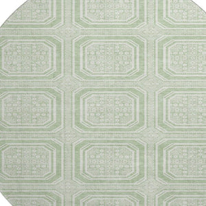 HomeRoots 8' X 8' Stylish Mint Green & Ivory Geometric Washable Round Rug with UV Protection for Any Space 693807