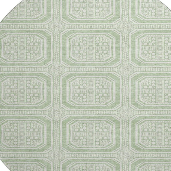HomeRoots 8' X 8' Stylish Mint Green & Ivory Geometric Washable Round Rug with UV Protection for Any Space 693807