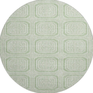 HomeRoots 8' X 8' Stylish Mint Green & Ivory Geometric Washable Round Rug with UV Protection for Any Space 693807