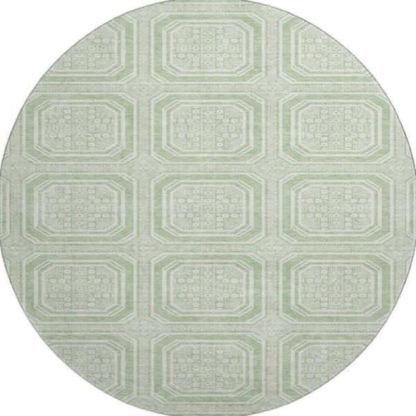 HomeRoots 8' X 8' Stylish Mint Green & Ivory Geometric Washable Round Rug with UV Protection for Any Space 693807