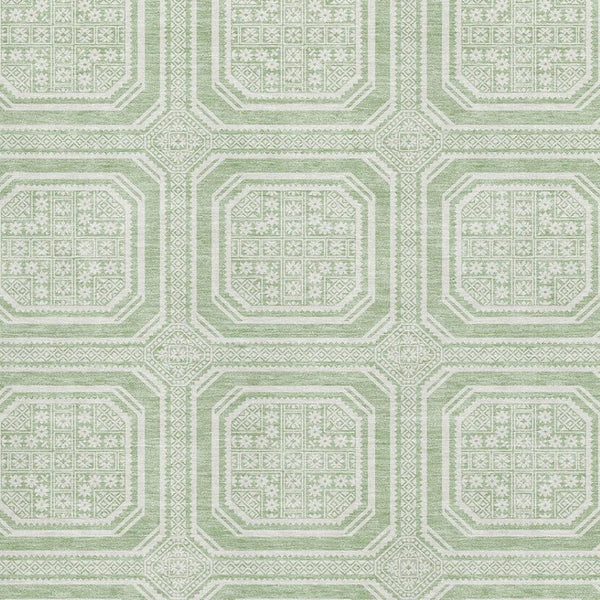 HomeRoots 8' Mint Green Geometric Washable Area Rug with UV Protection - Durable, Stylish, Pet-Friendly Design 693808