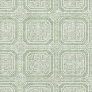 HomeRoots 9' X 12' Mint Green and Ivory Geometric Rug - Stylish, Washable, UV-Protected for Modern Homes 693809