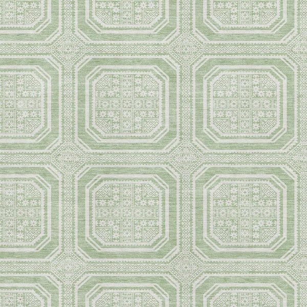 HomeRoots 9' X 12' Mint Green and Ivory Geometric Rug - Stylish, Washable, UV-Protected for Modern Homes 693809