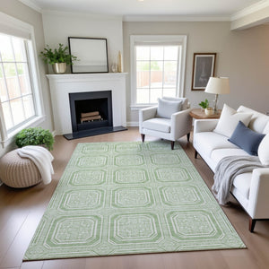 HomeRoots 10' X 14' Mint Green & Ivory Geometric Washable Area Rug – Durable, Stylish, UV Protected & Non-Slip! 693810