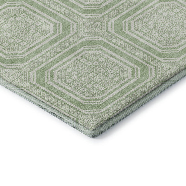HomeRoots 10' X 14' Mint Green & Ivory Geometric Washable Area Rug – Durable, Stylish, UV Protected & Non-Slip! 693810