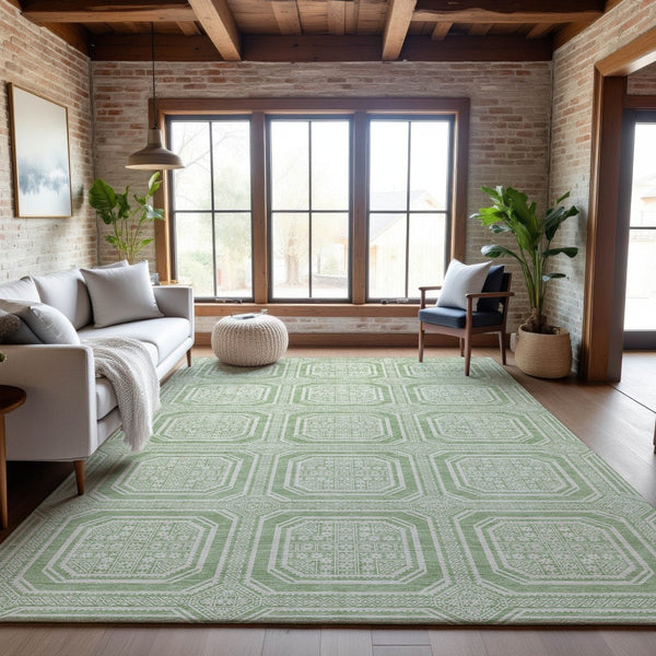 HomeRoots 10' X 14' Mint Green & Ivory Geometric Washable Area Rug – Durable, Stylish, UV Protected & Non-Slip! 693810