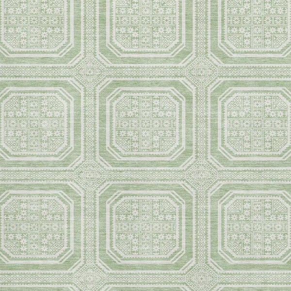 HomeRoots 10' X 14' Mint Green & Ivory Geometric Washable Area Rug – Durable, Stylish, UV Protected & Non-Slip! 693810