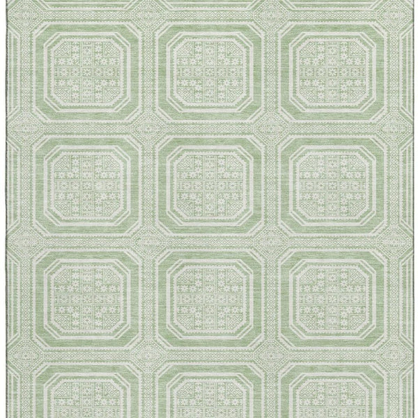 HomeRoots 10' X 14' Mint Green & Ivory Geometric Washable Area Rug – Durable, Stylish, UV Protected & Non-Slip! 693810