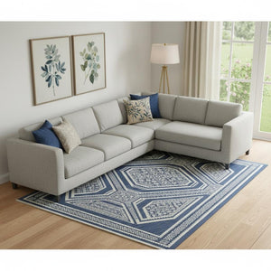 HomeRoots 9' X 12' Navy Blue Geometric Area Rug – Washable, UV Protected, Durable, Ideal for Families & Pets 693815