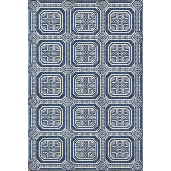 HomeRoots 9' X 12' Navy Blue Geometric Area Rug – Washable, UV Protected, Durable, Ideal for Families & Pets 693815